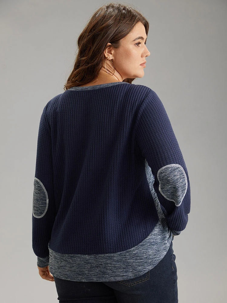 Waffle Knit Two Tone Notched Patchwork T-shirt 4 Waffle Knit Two Tone Notched Patchwork T-shirt - Image 2