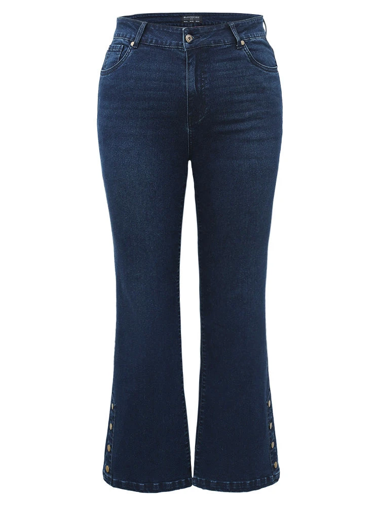 Plain Button Detail Flare Leg Full Length Jeans 9 Plain Button Detail Flare Leg Full Length Jeans - Image 7
