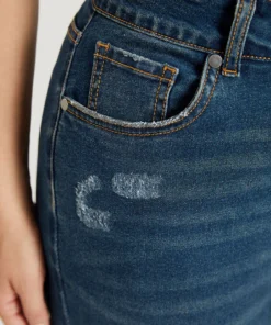 Skinny Moderately Stretchy High Rise Dark Wash Ripped Jeans -Clothing Shop 441635009 lu