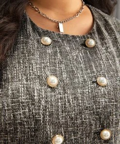 Tweed Plisse Double Breasted Flap Pocket Coat -Clothing Shop 441641922 sf