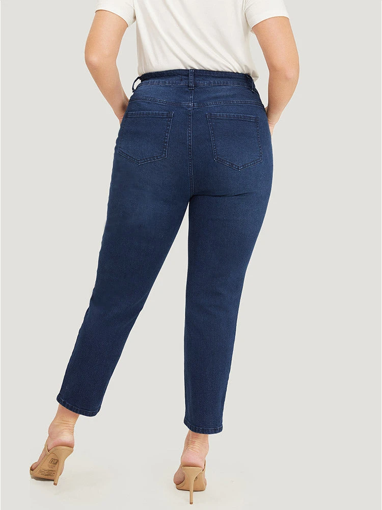 Straight Very Stretchy High Rise Dark Wash Embroidered Trim Jeans 8 Straight Very Stretchy High Rise Dark Wash Embroidered Trim Jeans - Image 6