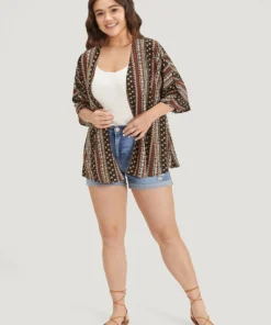 Boho Print Open Front Half Sleeve Kimono -Clothing Shop 443512771 qv
