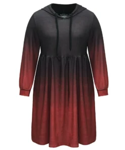 Ombre Elastic Waist Drawstring Hooded Dress -Clothing Shop 443608821 mb