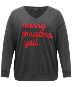 Christmas Letter V Neck Sweatshirt -Clothing Shop 443985294 ur