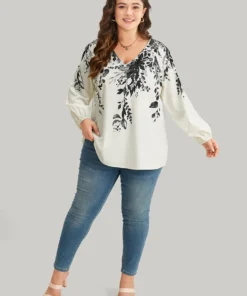 Plants Print Lantern Sleeve Button Detail Blouse -Clothing Shop 444106056 dl 48a5e264 31a2 45b4 b3a3 ee95b376d740