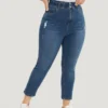 Very Stretchy High Rise Medium Wash Ripped Jeans -Clothing Shop 444231307 hx