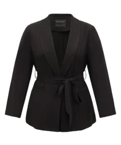 Plain Ties Pocket Belted Lapel Collar Blazer -Clothing Shop 444416559 ax