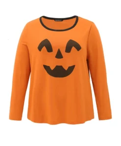 Halloween Pumpkin Print Crew Neck Sleep Top -Clothing Shop 444419577 gt c5db5272 cb4c 4dab adc2 751070aa997e