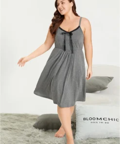 Plain Bowknot Pocket Lace Patchwork Night Dress -Clothing Shop 444663953 in