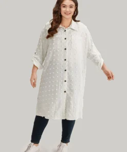 Solid Button Through Tab Sleeve Split Hem Coat -Clothing Shop 444889895 cy