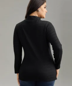 Plain Texture Mock Neck T-shirt 14 Plain Texture Mock Neck T-shirt -Clothing Shop 445009323 yc