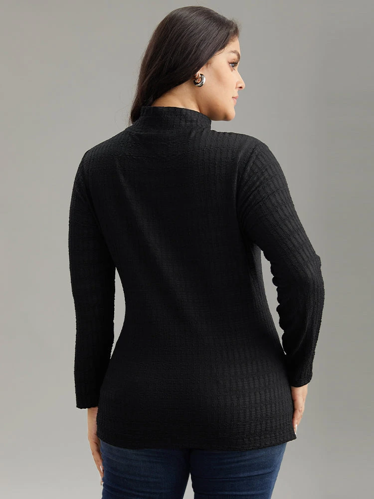 Plain Texture Mock Neck T-shirt 5 Plain Texture Mock Neck T-shirt - Image 3