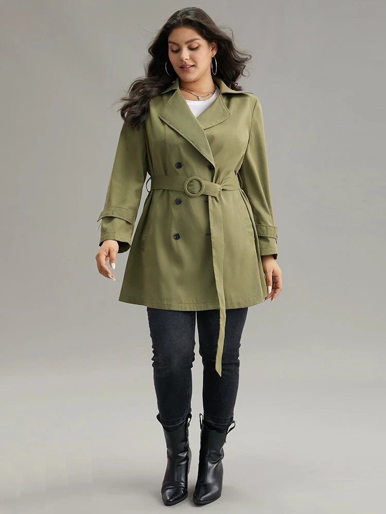 Plain Double Breasted Belted Pocket Windbreaker 6 Plain Double Breasted Belted Pocket Windbreaker - Image 4