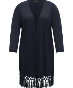 Plain Patchwork Open Front Tassel Trim Kimono 15 Plain Patchwork Open Front Tassel Trim Kimono -Clothing Shop 445223961 wd