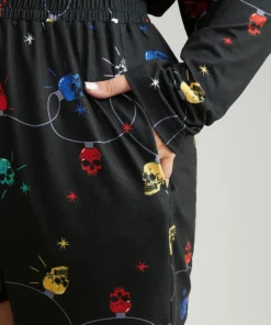 Christmas Skull Print Elastic Waist Sleep Shorts -Clothing Shop 445304776 ql