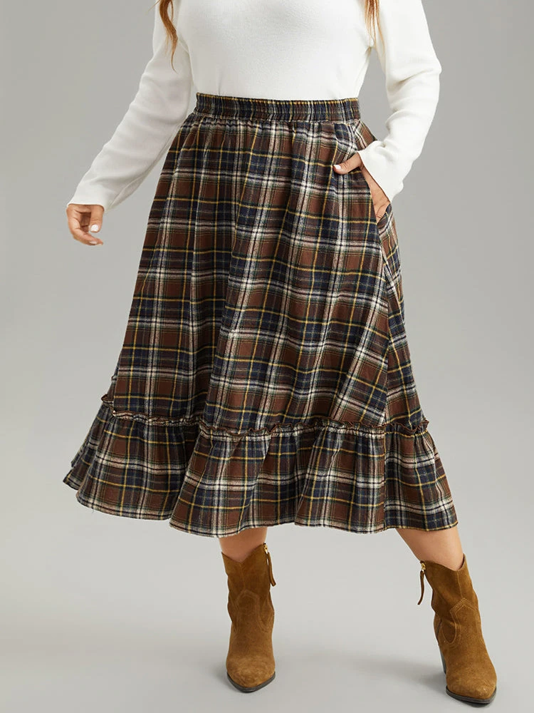 Plaid Pocket Ruffle Layered Hem Skirt 3 Plaid Pocket Ruffle Layered Hem Skirt