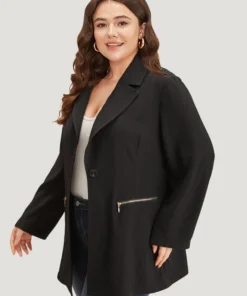 Lapel Collar Zipper Button Up Blazer -Clothing Shop 445617634 bb