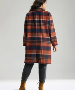 Lapel Collar Plaid Pocket Button Up Coat 15 Lapel Collar Plaid Pocket Button Up Coat -Clothing Shop 445675619 gt