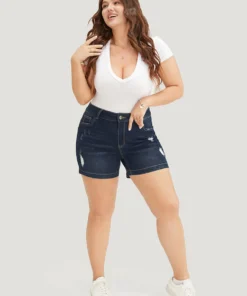 Moderately Stretchy High Rise Dark Wash Distressed Denim Shorts -Clothing Shop 446400689 me 853b1e89 d73e 4839 badd 020b2804601b