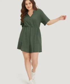 Plain Waffle Knit Pocket Button Detail Notched Jumpsuit 15 Plain Waffle Knit Pocket Button Detail Notched Jumpsuit -Clothing Shop 446514417 ut