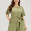 Plain Pocket Belted Button Through Jumpsuit -Clothing Shop 446738150 vu
