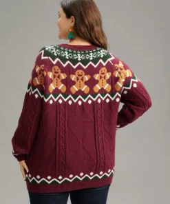 Christmas Gingerbread Man Print Plisse Pullover -Clothing Shop 446806454 kh