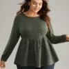 Plain Round Neck Waffle Knit Gathered T-shirt -Clothing Shop 447033915 oi