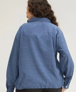 Plain Flap Pocket Zipper Lapel Collar Jacket -Clothing Shop 447379477 hk