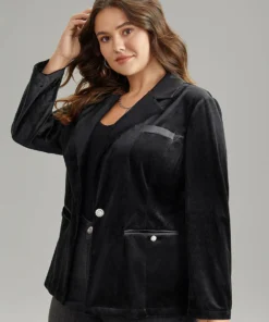 Velvet Buckle Detail Pocket Suit Collar Blazer -Clothing Shop 447780479 zo