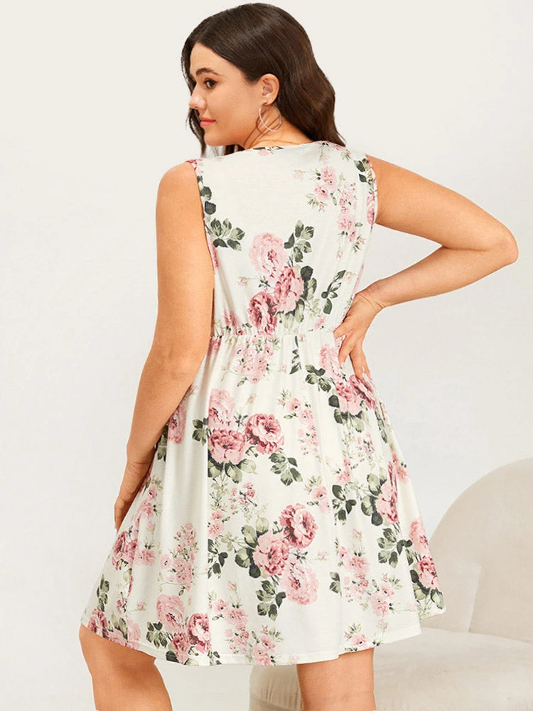 Floral Print Pocket Lace Panel Overlap Collar Tank Sleep Dress 4 Floral Print Pocket Lace Panel Overlap Collar Tank Sleep Dress - Image 2