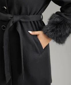Solid Fuzzy Trim Button Through Belted Coat -Clothing Shop 448205293 aw 7210e3a1 1756 4910 b0e9 f02d9cbcfd1f