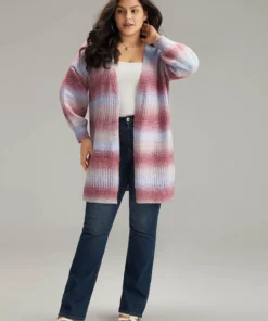 Ombre Elastic Cuffs Open Front Cardigan -Clothing Shop 448389640 lu