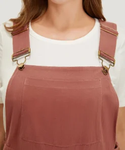 Plain Pocket Button Side Overall Jumpsuit -Clothing Shop 44863819 cy