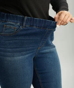 Dark Wash Skinny Elastic Waist Jeans -Clothing Shop 448916434 ao