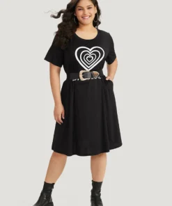 Supersoft Essentials Heart & Letter Pocket Crew Neck Dress -Clothing Shop 449268032 wl