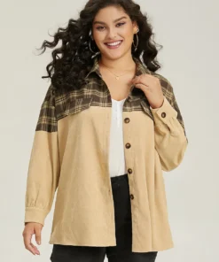 Plaid Button Through Patchwork Contrast Jacket -Clothing Shop 449542217 vz
