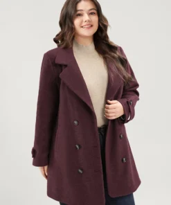 Solid Suit Collar Pocket Double Breasted Blazer -Clothing Shop 44966848 ze