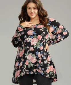 Floral Print Round Neck T-shirt -Clothing Shop 450519117 sf d705abd9 cffd 46f7 9338 c72351b00051