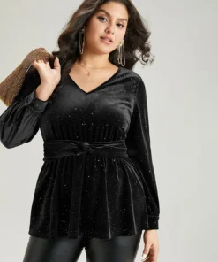 Glitter Sequin Velvet Twist Front V Neck Blouse 29 Glitter Sequin Velvet Twist Front V Neck Blouse -Clothing Shop 451357118 ge