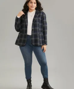 Plaid Button Up Suit Collar Woolen Blazer -Clothing Shop 451724698 xi