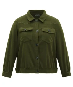 Plain Pocket Button Up Shacket -Clothing Shop 451735518 sw