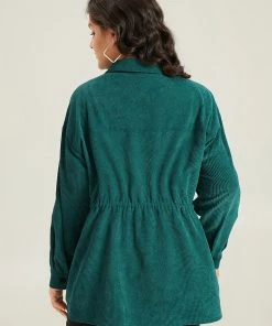 Plain Corduroy Pocket Button Up Drawstring Gathered Coat -Clothing Shop 452114927 ic 5cead3e4 9fe4 4ac0 befc 319e2ff656f5