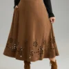 Plain Elastic Waist Pocket Laser Cut Skirt