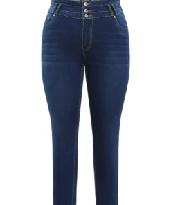 Very Stretchy High Rise Dark Wash Layered Contrast Stitch Jeans -Clothing Shop 45391783 to