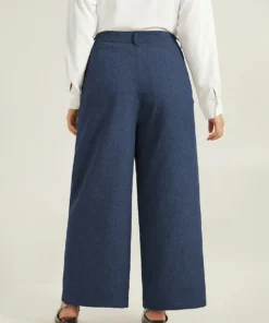 Plain Wide Leg Elastic Waist Pocket Pants -Clothing Shop 454698593 xz