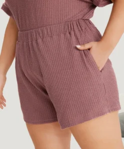 Plain Waffle Knit Sleep Elastic Waist Shorts 12 Plain Waffle Knit Sleep Elastic Waist Shorts -Clothing Shop 454800525 ok