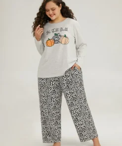 Halloween Letter & Pumpkin Pattern Sleep Top -Clothing Shop 45489466 ni