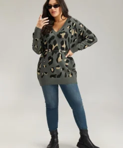 Anti-Pilling Leopard Elastic Cuffs Pullover -Clothing Shop 455241661 ke