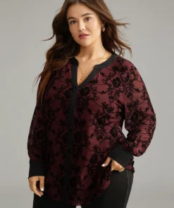 Floral Print Mesh V Neck Blouse -Clothing Shop 455701782 hv