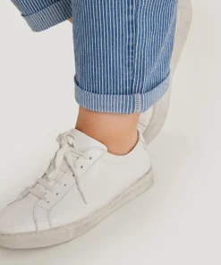 Striped Print Roll Hem Zipper Fly Jeans -Clothing Shop 455870932 cf